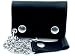 WAL46 Black Genuine Leather Trifold Wallet with Snaps and Chain