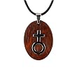 Stainless Steel Natural Redwood Women Symbol Oval Pendant w. Rubber Cord Necklace