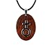 Stainless Steel Natural Redwood Women Symbol Oval Pendant w. Rubber Cord Necklace