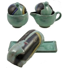 MARA Stoneware CREAMER SUGAR BOWL And BUTTER DISH Abstract Faces Design SET by CollectibleXchange