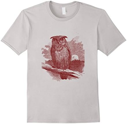 Men's Owl T-Shirt. Vintage Nature Owl Bird Tee XL Silver
