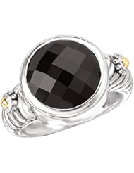 925 Silver & Round Checkerboard Onyx Ring with 18k Gold Accents- Sizes 6-8