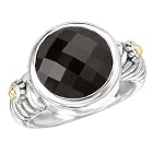 925 Silver & Round Checkerboard Onyx Ring with 18k Gold Accents- Size 6