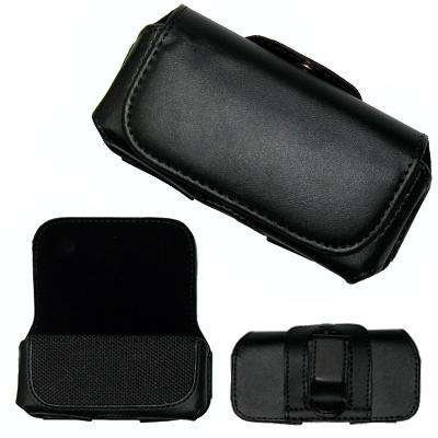 Executive Black Horizontal Leather Side Case Pouch with Belt Clip and Belt Loops for Blackberry Bold 9700 / Palm Pixi / Samsung Flight A797