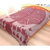 Tree of Life Hand Wooden Block Print Gudari Work Bedspread - Full / Queen Size 12 (Purple 12)