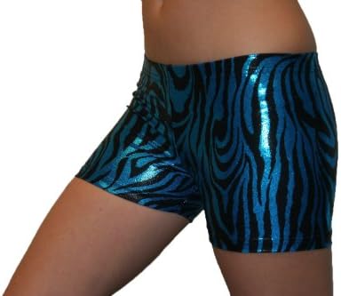 GemGear Metallic Animal Printed 6" Inseam Compression Shorts, MTZ11 (Turquoise Zebra) Small