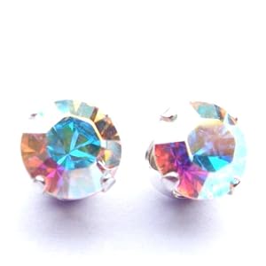 925 Sterling Silver Stud Earrings set with Aurore Boreale Swarovski Crystal Stones. Gift Box. Made in England. Beautiful jewellery for very special people.