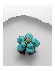 Flower Leather Semi GemStone Beads Ring In Brass