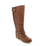 Top Moda LAND-7-TG Women's Knee High Round Toe Riding Boots, Color:TAN, Size:8.5