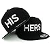 Trendy Apparel Shop His and Hers White Embroidered Flat Bill Structured Baseball Cap - 2pc Set - Black