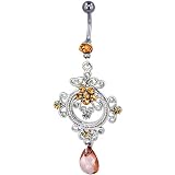 Burnt Topaz Round Filigree Dangle Belly Ring