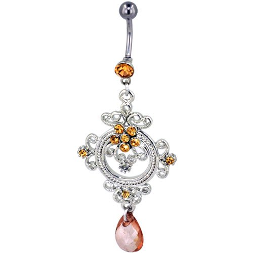 Burnt Topaz Round Filigree Dangle Belly Ring