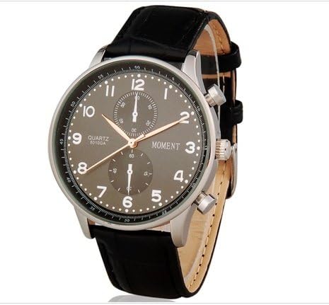 Moment 8010 Men's Water Resistant Analog Watch with Faux Leather Strap (Black)