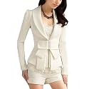 Allegra K Lady Shawl Collar Long Sleeve Hook Closure Blazer Jacket White