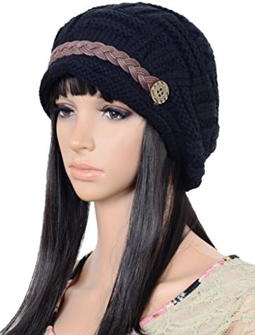 Women Winter Warm Slub Knit Snow Beanie Hat Crochet Ski Cap