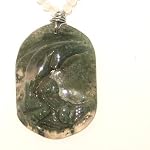 Agate Necklace 05 Pendant Beaded Moss Dolphin Chalcedony White Green Healing 17