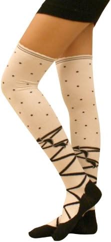Black & white lolita ballet shoes print over knee socks stockings thigh highs