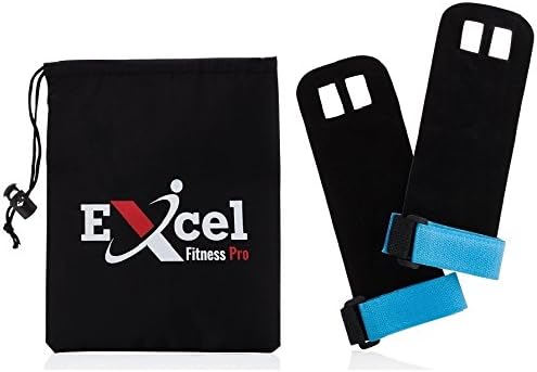 Gymnastics and CrossFit Hand Grips Bright Colored Straps with a Textured Leather Grip Seven Bright Colors Available One Pair with a Nylon Bag and a 100%! (Small/Blue)