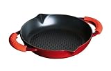 Review Staub 1223703 / Staub 11 Inch Honeycomb Frying Pan with Two Handles and Removable Silicone Pan Holders, Pimento Red