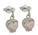 Heart Shape Pink CZ Prong Set Dangling Earrings