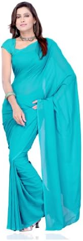 Ambaji Women's Branded Indian Saree Designer Wear Plain One Size Green