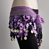 100% Handmade Belly Dance Hip Scarf Purple, Gold Coins Lively Style