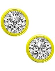 0.50 ct Ladys Bezel Set Round Cut Diamond Stud Earrings In 18 Karat Yellow Gold Screw Back