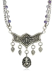 Love Heals Orchid, Blue Glass Braided Glass Beads and Plated Chain with White Bronze Charms Necklace