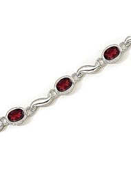 14kt Yellow Gold Oval Garnet and Diamond Bracelet