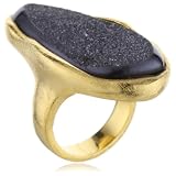 Marcia Moran Black Druzy Stone Odd Shape 18k Gold-Plated Ring, Size 8