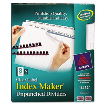 Index Maker Clear Label Unpunched Divider, 8-Tab, Letter, White, 5 Set