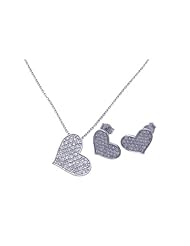 Nickel Free Sterling Silver Pendant & Earring Sets CZ Covered Heart Set