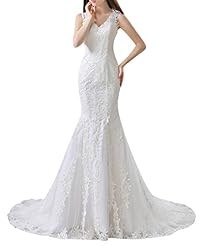 V-neck Mermaid Lace-Up Wedding Dress 