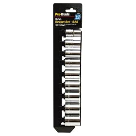 Pro-Grade 19401 9-Piece 1 2-Inch Driver SAE Socket Set with Rail by Pro-Grade