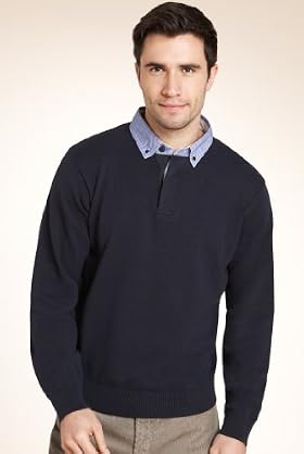 Blue Harbour Cotton Rich Button-Down Collar Rugby Top