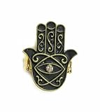 Hamsa/Hand of Fatima Oxidized Golden Stretchy Ring with Crystal
