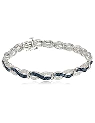Sterling Silver Blue and White Diamond Bracelet (1/10 cttw, IJ Color, I2-I3 Clarity), 7.25"