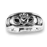 Claddagh Oxidized Inset Design Band Ring - Up to size 14