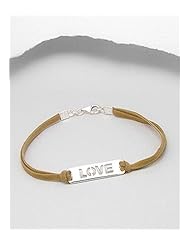 Light Brown Message Leather Bracelet In 92.5 Sterling Silver