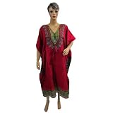 Womens Satin Caftan Burst Hippy Ethnic Printed Magenta Bohemian Resort Dress