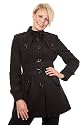 Black Womens Wool Belted Military Winter Coat