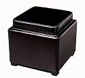 Baxton Studio Full Leather Square Storage Ottoman with Reversible Tray, Black