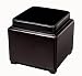 Baxton Furniture Studios Full Leather Square Storage Ottoman with Reversible Tray, Black