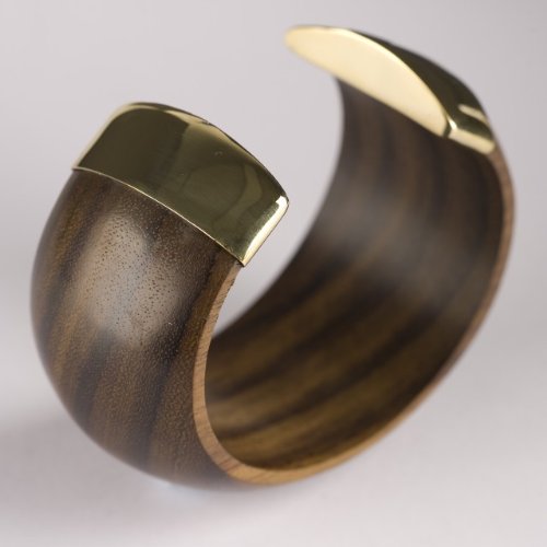 Wide chunky cuff woman bangle gold wood brown bracelet