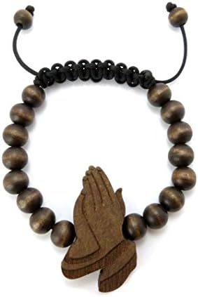Janestore Fashion Praying Hands Hip Hop Bracelet With 8Mm Wood Beads Wb23