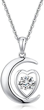 HanHan 925 Sterling Silver Dancing Diamond Pendant Necklace 18"