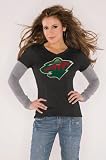 Minnesota Wild Black Women's Primary Logo Tri Blend Long Sleeve Layered T-Shirt- by Alyssa Milano