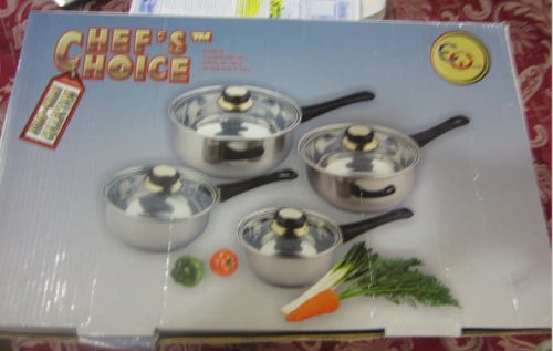 Euro-ware Collection Chef's Choice 8 Piece Cookware Set 4 Stainless Steel Pots and 4 Glass Lids 