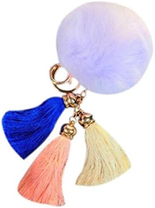 Generic Imitate Rabbit Fur Ball Tassel Car Keychain (Purple)