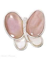 Sterling Silver Mother Of Pearl Cubic Zirconia Butterfly Brooch Pin Or Animal Pendant